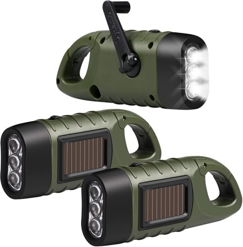 OHFAMO 3 Stück LED Taschenlampe, Solar Handkurbel Taschenlampe, Tragbare Kurbeltaschenlampe,Notfall-Taschenlampe für Camping Outdoor Klettern Wandern