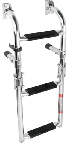 Folding Boat Ladder - 304 Stainless Steel 3 Step Pontoon Boat Ladder, Collapsible Dock Steps for Swimming Pool Pontoon