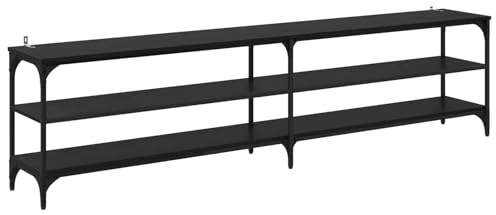 Mhdvray Mueble para TV de aspecto de roble negro, 200 cm, moderno mueble bajo de madera y hierro, armario de TV rústico con 3 estantes abiertos para el salón