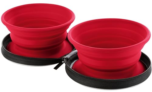 Hunter List Cuenco de Viaje de Silicona 2 en 1 con Bolsa, Color Rojo, Plegable y Compacto, Silicona Apta para Alimentos, óptimo para Viajes, Incluye Bolsa con Cremallera y mosquetón, tamaño único