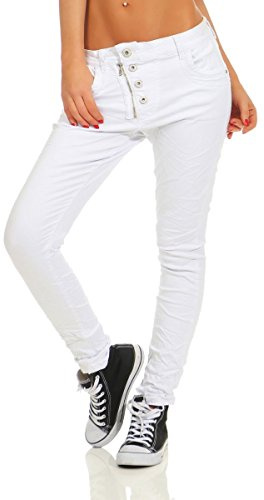 Fashion4Young 11105 Damen Jeans Hose Boyfriend Baggy Haremsjeans Slim-fit Röhre Damenjeans Pants (weiß, S-36)