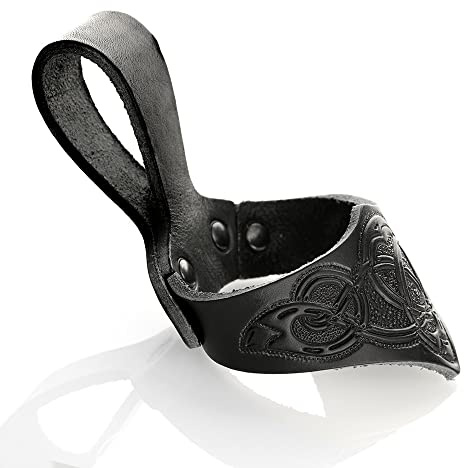 Gürtelhalter Leder Schwarz - keltische Muster - für Trinkhorn 0,8-1 Liter