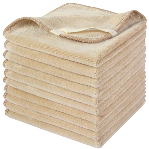 SINLAND 10 Stück Mikrofaser Gesichtstücher Waschbar Abschminktücher schnell trocknend Waschlappen saugfähig Gesichtsreinigungstücher weiches Make up Entferner Tücher 30,5 x 30,5 cm Creme