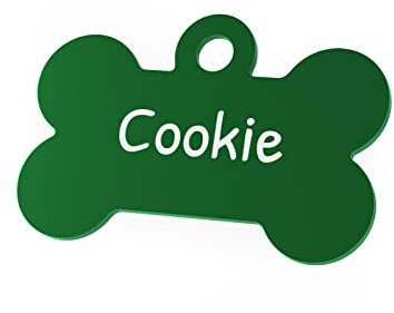 ENGRAVO Hundemarke Knochen in Grün 32mm mit Deiner persönlichen Gravur und 2 gratis Schlüsselringe