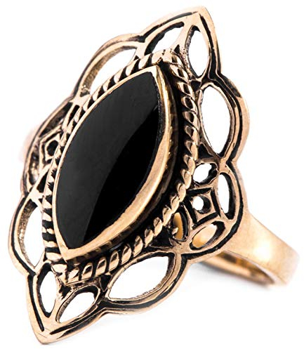WINDALF Mittelalter Ring LÚNA 2.3 cm Sternennacht Schwarzer Onyx Edle Bronze (Bronze, 52 (16.6))