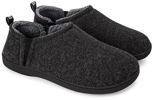 Snug Leaves Men's Faux Wool Slippers Comfy Warm Winter House Shoes with Elastic Gores Dark Grey, 12-13 UK