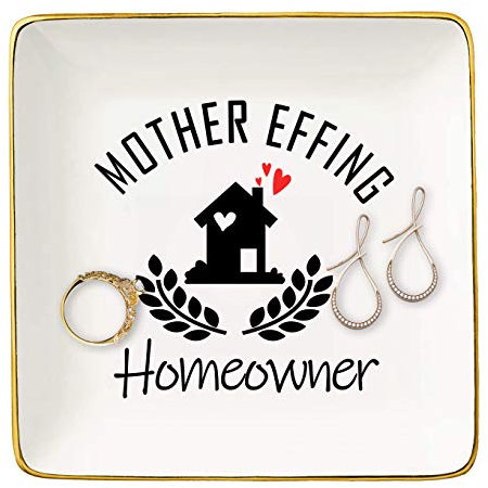 Topthink Mother Effing Homeowner Gift – Ceramic Jewelry Holder Ring Dish Trinket Tray – Housewarming Gifts For Women - Unique First Time House Owner Gift Ideas - New Home Owner Gift
