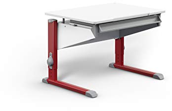 Moll Bandit Kinderschreibtisch höhenverstellbar | mitwachsend, ergonomisch & neigbar für aufrechtes Sitzen | ideal für Schulkinder | Schreibtisch weiß (Standard, Rot, 90cm x 70,5cm)