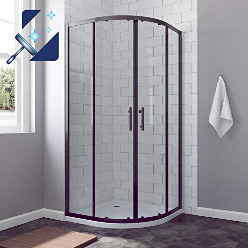 AQUABATOS® 90x90 x 195cm Duschkabine Matt Schwarz eckeinstieg Viertelkreis Rund Dusche Schiebetür Duschabtrennung Runddusche Duschtrennwand aus 6mm ESG Nano Glas