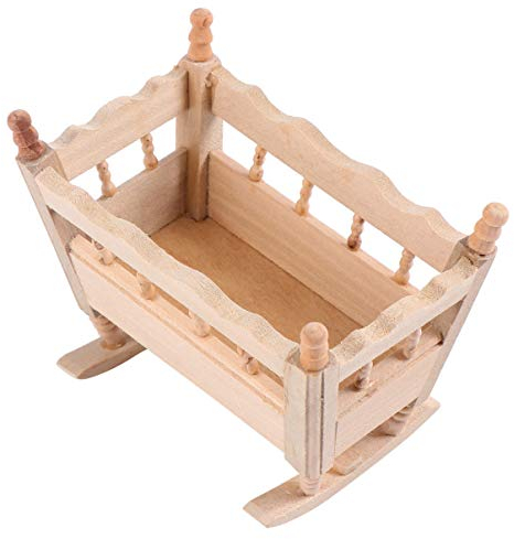 BESPORTBLE 1:12 Miniatur Baby Wiege Modell Mini Haus Wiege Modell Mini Holz Wiege Möbel Miniatur Holzmöbe Zubehör Dekorationen DIY Puppenhaus Möbel