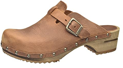 Sanita Kristel offener Clog | Original handgemacht | Leder-Holzclogs für Damen | Braun | EU 40