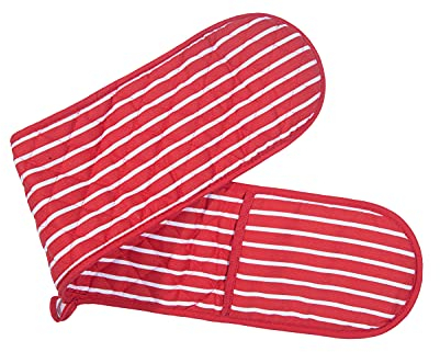 ZIMEL HOMES-Butcher Stripe Double Oven Gloves, Durable Cotton With Heat-resistant Lining Quilted Cooking Pot Holder Heat Resistant (Red/white) One Size Fits All