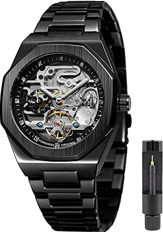 Forsining Metal Army Automatic Watch Tourbillon Stainless Steel Steampunk Skeleton Mechanical Watches for Men