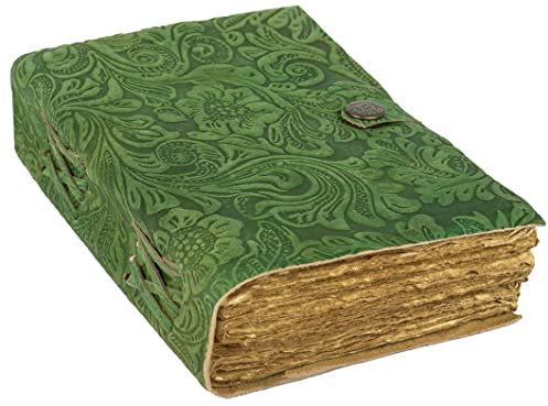 AGWANI HANDICRAFT Tagebuch im Vintage-Stil, Motiv: schöne Gartenblume, geprägtes Leder, antikes Design, handgefertigt, Büttenrand, Vintage-Papier, Lederbindung, Tagebuch, Notizbuch, Notizbuch