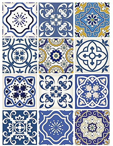 | Autocollant de Carreaux | Planche de 12 Stickers Carrelage - Carreaux de Ciment - Modèle PORTO - Dimensions d'un Carreau : 10 x 10 cm - Salle de Bains Crédence Meubles ...