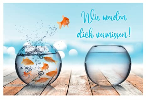 Merz Designkarten Premium Klappkarte Abschied Kollege 18 x 12 cm inkl. 1 weißen Umschlag, Mutterschutz Abschiedskarte Ruhestandsfisch, Rente Ruhestand Grußkarte Abschied Ruhestandskarte