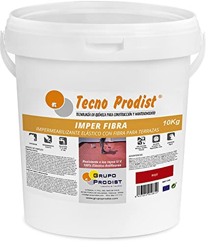 IMPER FIBRE de TECNO PRODIST - (10 Kg, Rouge) Revêtement élastique imperméabilisant avec fibres incorporées - Caoutchouc anti-goutte pour terrasses et façades