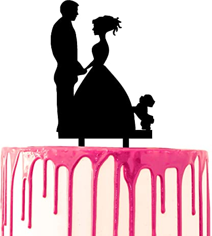 CARISPIBET cake toppers groom surprises bride with flower bouquet acrylic silhouette cake decoration tool (Bräutigam und Braut mit einem kleinen Hund)