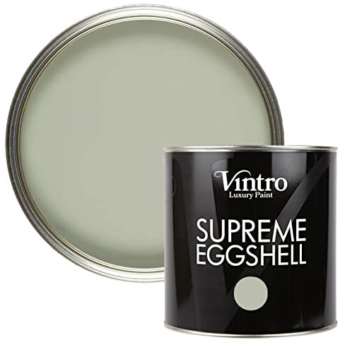 Vintro Paint | Pale Green Eggshell Paint | for Walls | Wood | Trim | Satin Furniture Paint | Interior & Exterior Use. (2.5 Litres, Verdant - Pale Green)