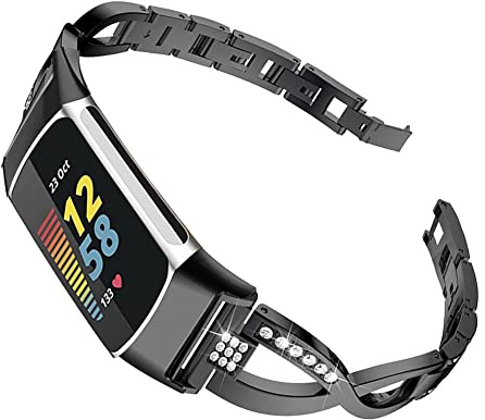 AISPORTS Armband Kompatibel mit Fitbit Charge 6/5 Armband für Damen, Slim Crystal Bling Glitter Diamond Strass Schmuck Metall Armband Sport Armband Ersatzband für Fitbit Charge 6/5 Fitness Tracker