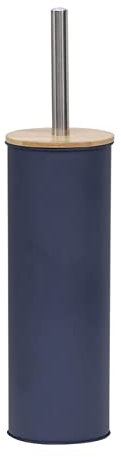 TENDANCE Brosse WC avec Support en métal Bleu et Couvercle Bambou
