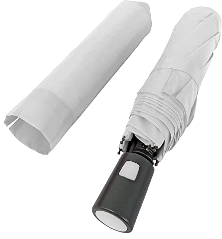 Paragua Plegable Blanco Liso Mujer Hombre - Pequeño Paragua de Bolsillo Antiviento con Abertura Automática - Mini Sombrilla de Lluvia Resistente Compacta para Viajes - Diámetro 96 cm (Blanco)