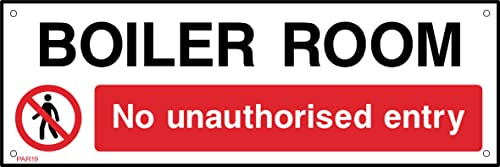 Boiler Room - No Unauthorised Entry - 300mm x 100mm - 1.2mm Rigid Plastic Drilled Sign (PAR19)