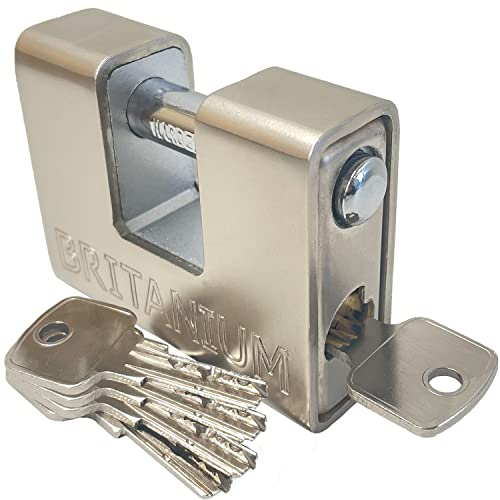 Britanium® BRP/74 Candado de Seguridad Blindado de Alta Seguridad. Cerradura para Contenedor. Cilindro de Seguridad Antitaladro y Resistente. Candados para Puertas, Motos, Cobertizos y Garajes