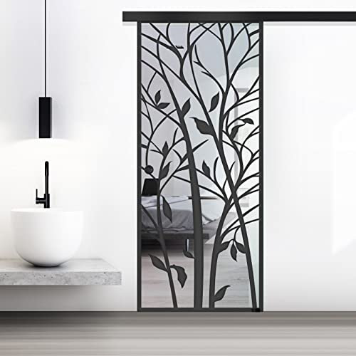 BOSS Black Porta Scorrevole in vetro modello WOOD 95x215 cm (60/85/95 cm) 8 mm, vetro Transparente, Nano rivestito nero, kit hardware complete nero opaco (95x215 cm, DESTRA)