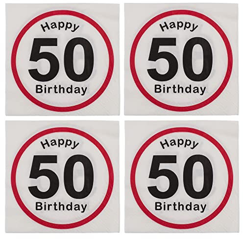 Papierservietten Servietten-Set 3-lagig Größe 33 x 33 cm (4 Pckg. Happy Birthday 50)