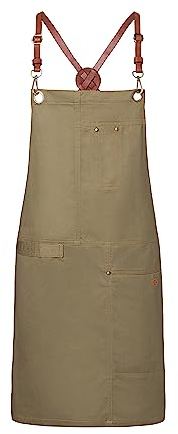 Karlowsky Latzschürze Urban X-Style 68 x 80 cm Lederträger Unisex 100% Baumwolle - Khaki