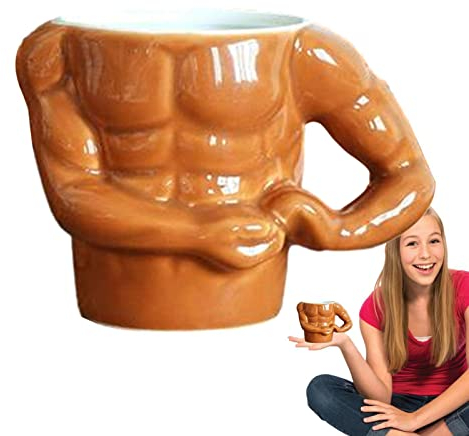 Luckyki Taza de café divertida para hombres | Tazas de café de cerámica para culturistas | Taza muscular para café, Leche, té, bebidas, bonitos regalos para hombres adultos y estudiantes