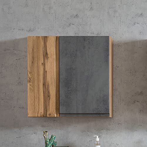 Lomadox Bad Hängeschrank 2-türig in Wotan Eiche Nb. mit Beton Optik, B/H/T ca. 65/64/20 cm