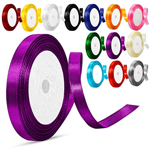 Nastro di raso da 6 mm in tinta unita per artigianato, confezioni regalo, palloncini, progetti di cucito fai da te, fiocchi per capelli e decorazioni per torte (6 mm viola)
