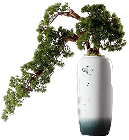 Künstliche Bäume Zypressen Willkommen Kiefer Bonsai Künstlicher Bonsai-Baum Neuer chinesischer Stil Grüne Simulation Willkommen Kiefer Bonsai Baum Große Innendekoration Simulation Topfpflanze mit