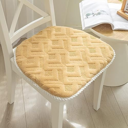 Mkuha Stuhlkissen Sitzkissen mit Haltebändern, Flanell Sitzauflage für Innen, Gefüllte Harte Baumwolle, Anti-Rutsch, Abnehmbar, D Form 43x40x2cm,Gelb