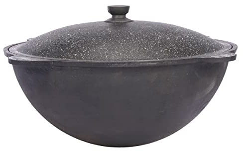 Kazan Topf 10 Liter aus Gusseisen, mit Deckel und rundem Boden, für Utschak geeignet, Outdoorküche Gulasch Kanone