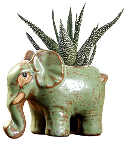 DIYOMR Small Ceramic Planter Pot, 4.3 Vintage Bronze Animal Planters Ceramic Flowerpot Succulent Pots Cactus Pot for Office Home Desktop Decor - Plants Not Included (Elephant Pot)