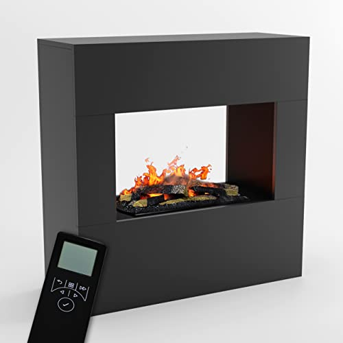 GLOW FIRE Wasserdampf Kamin Goethe (Standkamin) - Elektrokamin mit realistischen LED 3D-Flammen, Knistereffekt & Fernbedienung, 100x100x38 cm - Opti-Myst 600 Elektro Kamin mit Holz-Deko, Grau