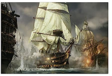 HOPNRU Vintage Nautical Wars Segelboot Kriegsschiff Poster Piratenschiff Wandkunst Bild Druck Leinwand Malerei Modernes Zuhause Wohnzimmer Büro Dekor Poster (60x90cm-Ohne Rahmen)