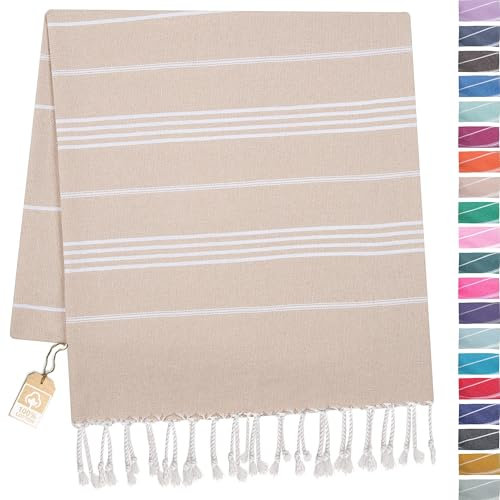 TOWELAND Weiches und strapazierf higes Baumwolltuch für Sauna Yoga Strand 100% Baumwolle perfekt kann als Saunatuch Handtücher Strandtuch oder Badetuch (Beige, Striped Model (100 x 180))