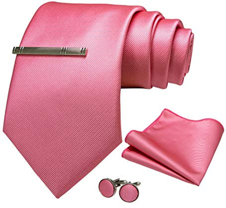 JEMYGINS Hommes Cravate Extra Longue de 9cm de Large avec Pochette et Pince à Cravate - Ensemble Idéal pour Mariages et Fêtes rose