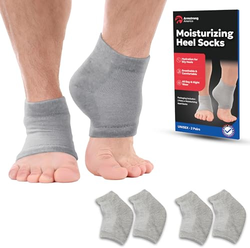 Moisturizing Socks for Men & Women | Cracked Heel Treatment with Aloe Vera | Moisturizer Foot Callus Remover | Aloe Socks for Cracked Heels & Dry Rough Feet (Gray - 2 Pairs, Large)
