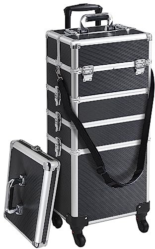 Yaheetech Valigia Trolley Trucchi Make Up 5 in 1 per Estetista Parrucchiere Professionale con Coperchio Supplementare Beauty Case Grande Porta Cosmetici da Viaggio Ruote Girevoli Nero