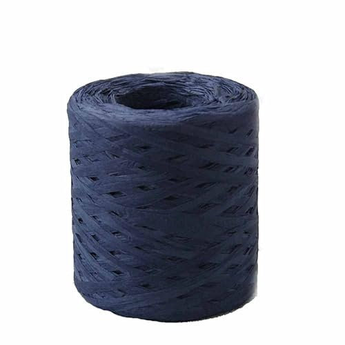 SHTGOI Ruban en papier raphia coloré - 200 m - Cordon en papier naturel - Pour travaux manuels, emballage cadeau, bricolage, artisanat - Bleu foncé