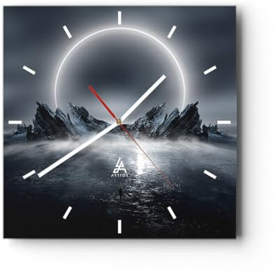 Modern Wanduhr Futurismus Sturm Mond 40x40cm Quadrat Groß Wand Uhr Glas Analog Zimmeruhren Küche Büro Wohnzimmer Glasuhr Wall Clock Dekoration Design Wanddekoration Küchenuhr C3AC40x40-5372
