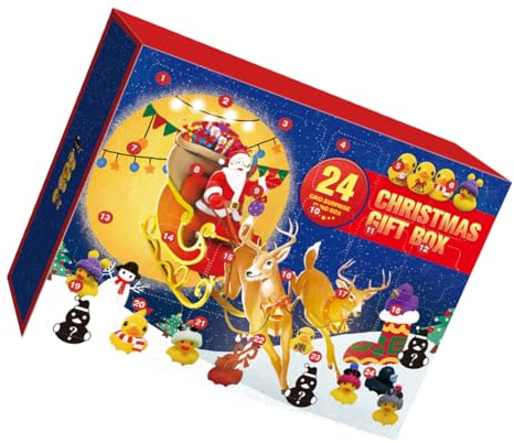 Cymwer 2 Stück Gummi-Enten-Adventskalender mit 24 Enten, weihnachtliche Gummi-Enten, Badespielzeug, niedliches Festival-Thema for Kinder, Jungen, Mädchen, Kleinkinder