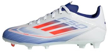 adidas Unisex Kinder F50 League Football Boots Firm Ground, Cloud White/Solar Red/Lucid Blue, 30 1/2 EU
