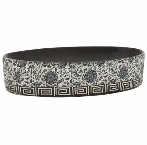 vidaXL Aufsatzwaschbecken Schwarz Blau Oval 56,5x36,5x13,5 cm Keramik