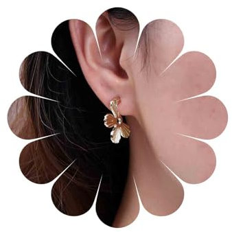 Inateannal Boucles D'oreilles Boho Fleur Pendante Boucles D'oreilles Clou Fleur Or Boucles D'oreilles Fleur Métal Vintage Boucles D'oreilles Pétales De Fleurs Texturées Bijoux Pour Femmes Et Filles